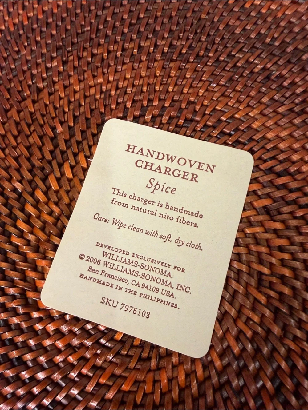 Williams Sonoma Nito Handwoven Charger Plates Set of 4 Caramel Brown 13